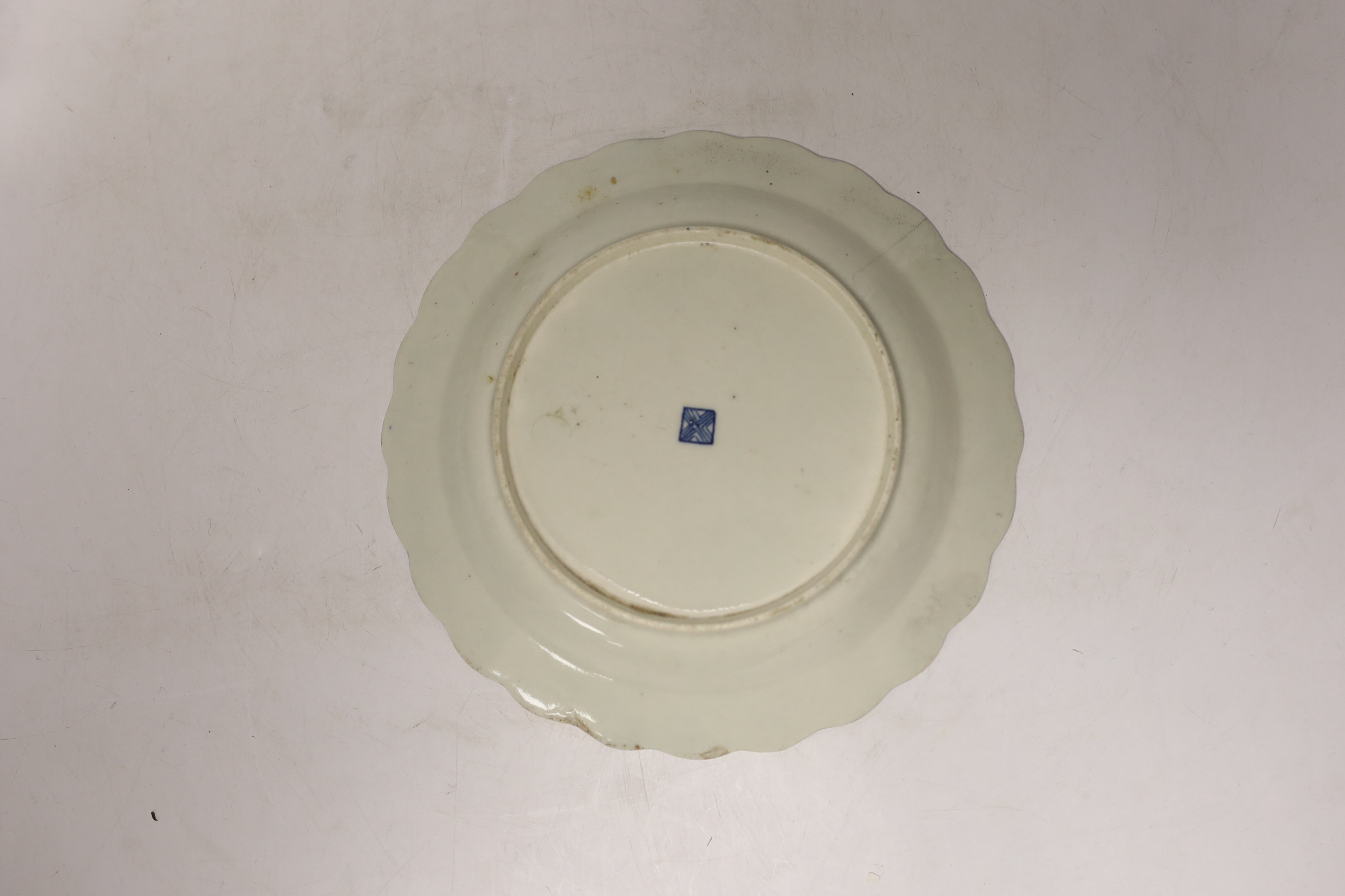Two Worcester scale blue dishes, c.1770, largest 22cm